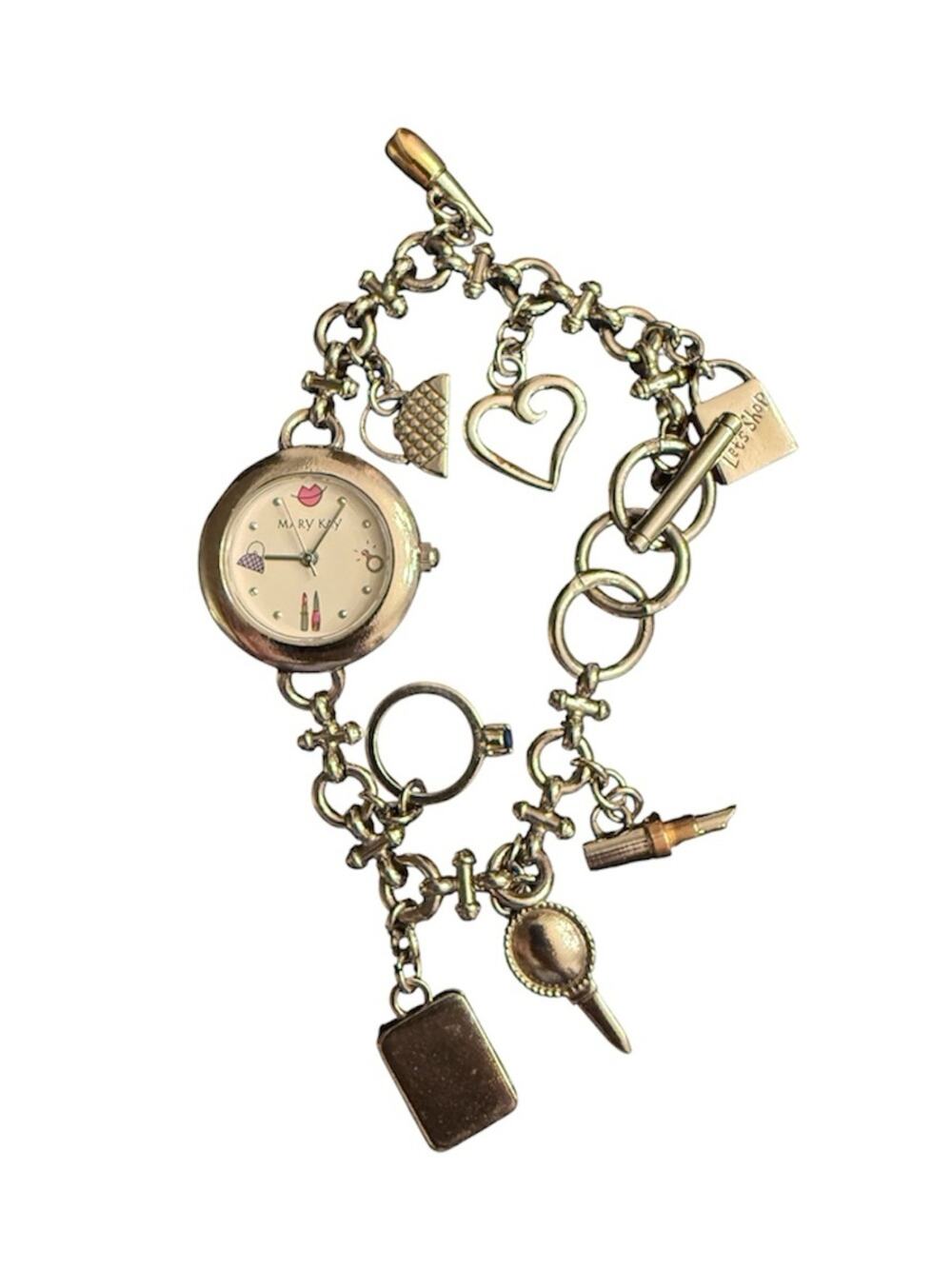 Mary Kay Charm Watch Women's Wristwatch Lipstick Heart Purse Mirror Bracelet